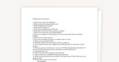 Investment Banking Interview Question Bank: Fit Questions
