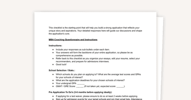 Comprehensive MBA Application Checklist & Coaching Questionnaire