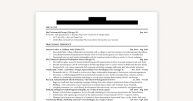 Example - Bain & McKinsey New Grad Full-Time Offer Resume
