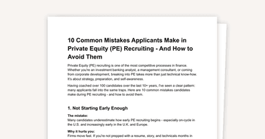10 Common Mistakes Applicants Make in Private Equity Recruiting - And How to Avoid Them