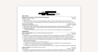 Resume —  Pre-Junior Year Internship