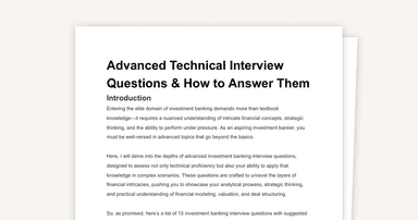 Advanced Investment Banking Interview Guide