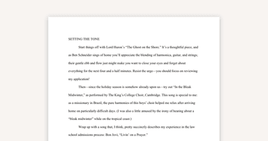Stanford Law Optional Essay Example — Music