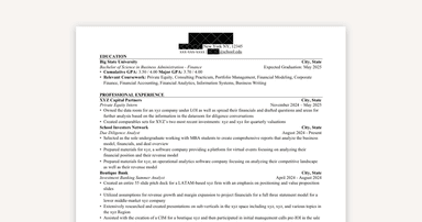 Wells Fargo Investment Banking Resume