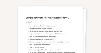 VC Behavioral Interview Questions