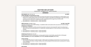 Template: A Winning Resume for a Product Manager Role