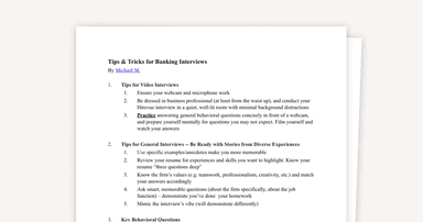 Tips and Tricks for Banking Interviews