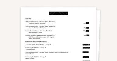 From Fashion to Endodontics: The Dental Residency Sample CV