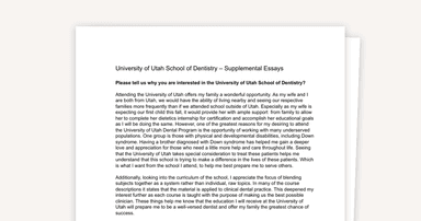 University of Utah Dental School Essays