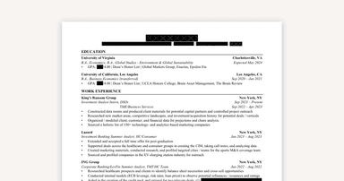 Investment Banking Resume Example